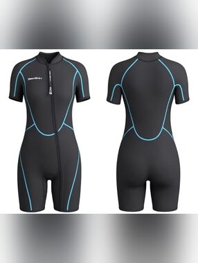Seaskin 3mm Shorty Wetsuit Women Men Full Body Diving Suit Front Zip NWOT Med